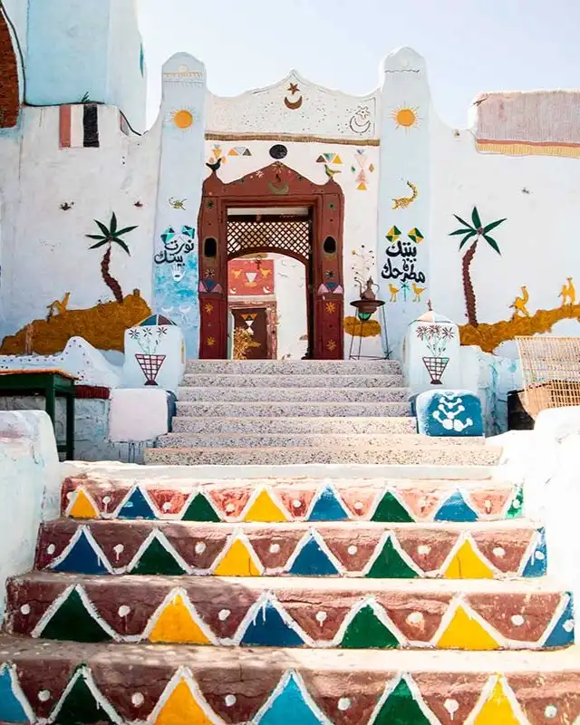 A traditional, brightly painted house in a Nubian Village