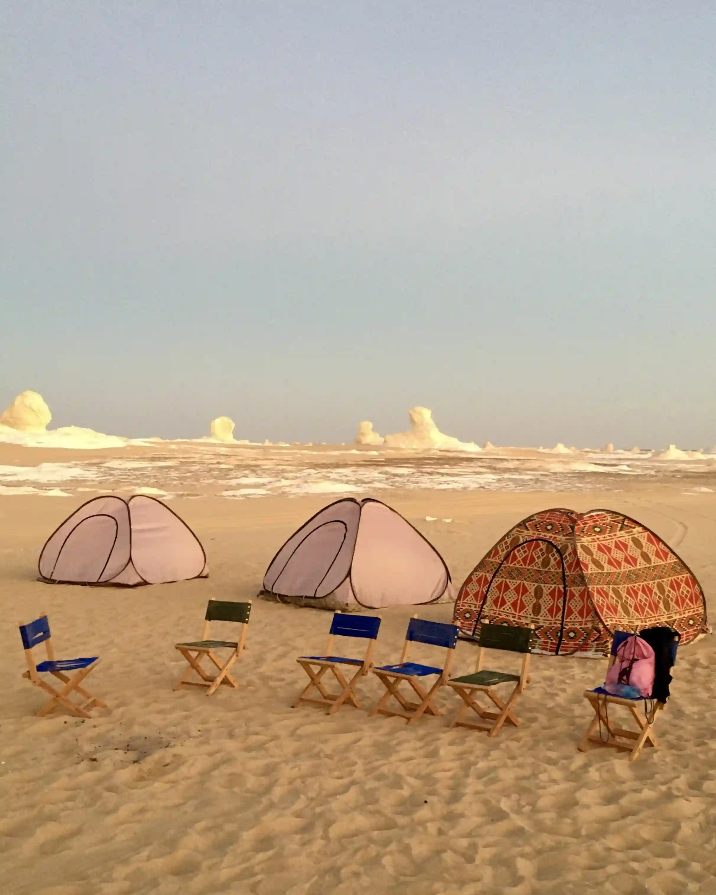 A camping site near the iconic chalk formations of the White Desert