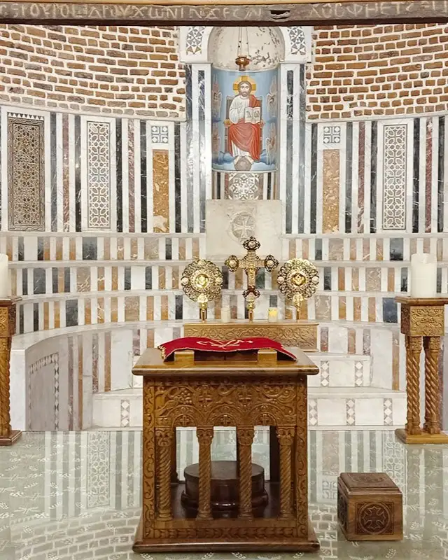 Main sanctuary and altar apse inside the historic Church of Saints Sergius and Bacchus