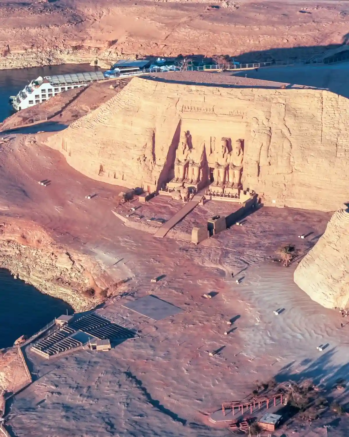 An aerial view of the ancient Abu Simbel Temples